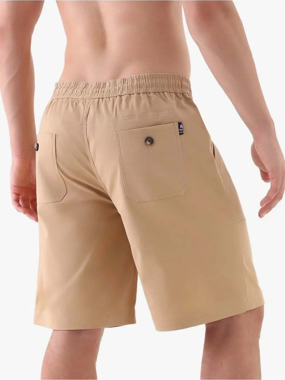 MagnaMan Mens Khaki Drawstring Shorts Large NWT Moisture Wicking Stretch